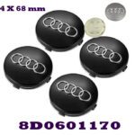 Emblem + Radmittenkappe - Audi 4x 68mm Felgendeckel Schwarz Gray