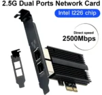 Computer - 2500Mbps Pcie To RJ45 Intel I226 Network Card 2.5G Gigabit Ethernet Dual Ports 100/1000/2500Mbps Network Card For Desktop