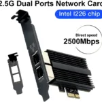Computer - 2500Mbps Pcie To RJ45 Intel I226 Network Card 2.5G Gigabit Ethernet Dual Ports 100/1000/2500Mbps Network Card For Desktop