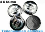 VOLVO Schwatz Silber 4 x64mm Felgenkappe