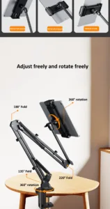 Tablet Holder for Bed iPad Stand 360° Rotating Desktop Phone Mount with Aluminum Arm for 4.7"~12.9" Xiaomi Lenovo Samsung Tablet - Image 5