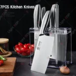 Stainless Steel Kitchen Scissor Knives Set Professional Boning Knife Hollow Handle Chopping Knife Meat Cleaver Knife with Holder - Image 5