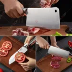 Stainless Steel Kitchen Scissor Knives Set Professional Boning Knife Hollow Handle Chopping Knife Meat Cleaver Knife with Holder - Image 4