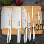 Stainless Steel Kitchen Scissor Knives Set Professional Boning Knife Hollow Handle Chopping Knife Meat Cleaver Knife with Holder - Image 2