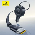 30W Fast Car Charger Retractable Cable Dual Type-C USB-C Quick Charging 360° Rotation For iPhone Samsung Motorola Tablets