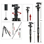 Lightweight Portable Professional Travel Camera Tripod Tripode Aluminum Tripod Head Monopod for Digital DSLR Camera - Image 5