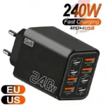 Phone Charger 240W GaN USB C Charger 8 in 1 Fast Charging Power Adapter For iPhone Samsung Xiaomi Type C EU/US Plug Wall Charger