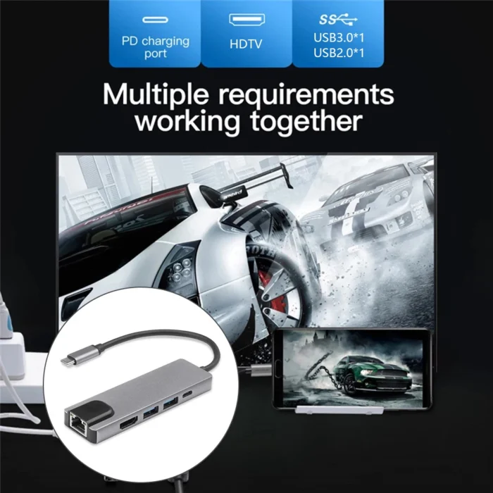 Computer - Usb 5 In 1 Type-C 3 1 To 4k HdTV Hub Adapter With Sd Tf 100M Rj45 Car d Reader Pd Fast Charge For Macbook Notebook Computer