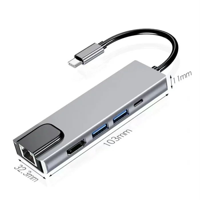 Computer - Usb 5 In 1 Type-C 3 1 To 4k HdTV Hub Adapter With Sd Tf 100M Rj45 Car d Reader Pd Fast Charge For Macbook Notebook Computer