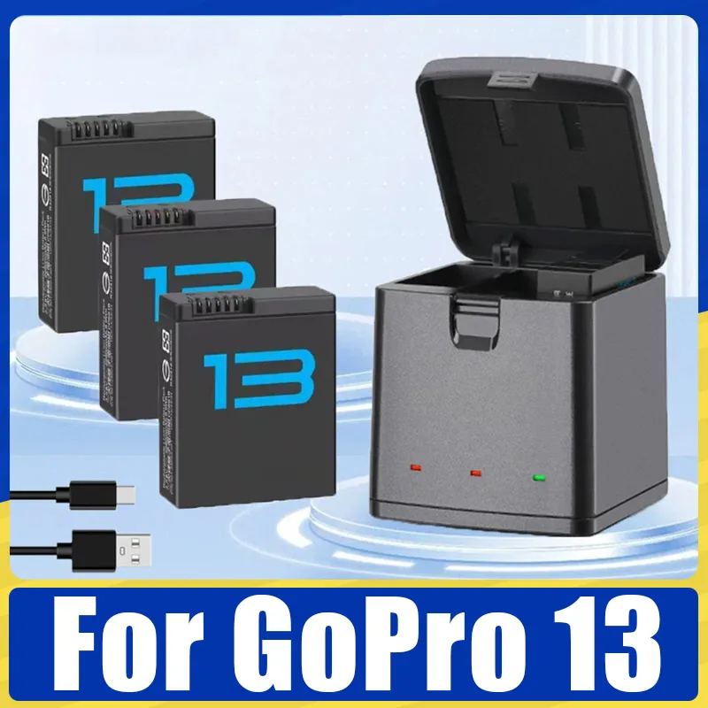 Batterie - GoPro Hero 13 Li-ion Battery Pack Motion Camera Battery Storage +3-Slots Box Charger Rechargeable Batteries