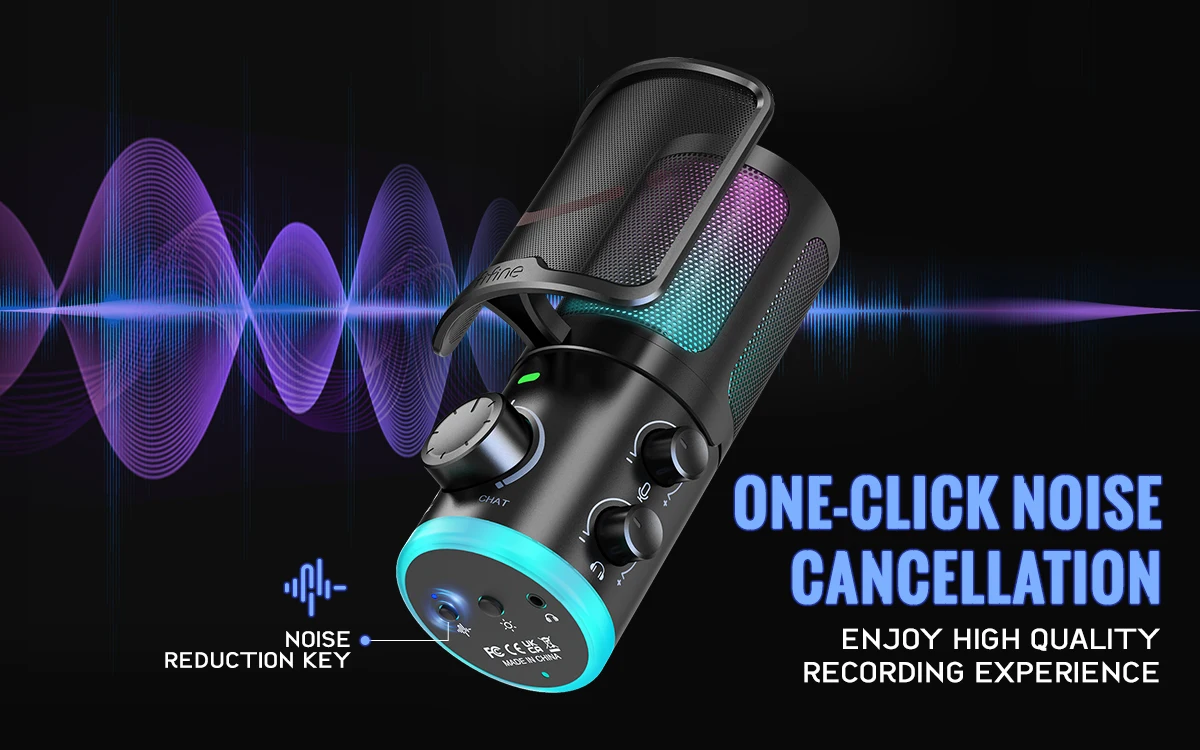 Computer - Microphone with Noise Cancellation/RGB/Gain&Balance Knob,Condenser Mic for Streaming Podcasting-Ampligame AM6