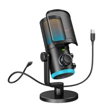 Computer - Microphone with Noise Cancellation/RGB/Gain&Balance Knob,Condenser Mic for Streaming Podcasting-Ampligame AM6