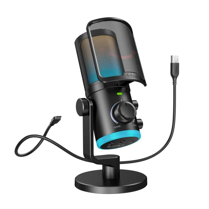 Computer - Microphone with Noise Cancellation/RGB/Gain&Balance Knob,Condenser Mic for Streaming Podcasting-Ampligame AM6