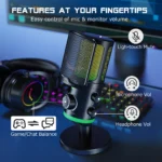 Accessories - FIFINE USB Gaming Microphone with Noise Cancellation/RGB/Gain&Balance Knob,Condenser Mic for Streaming Podcasting-Ampligame AM6