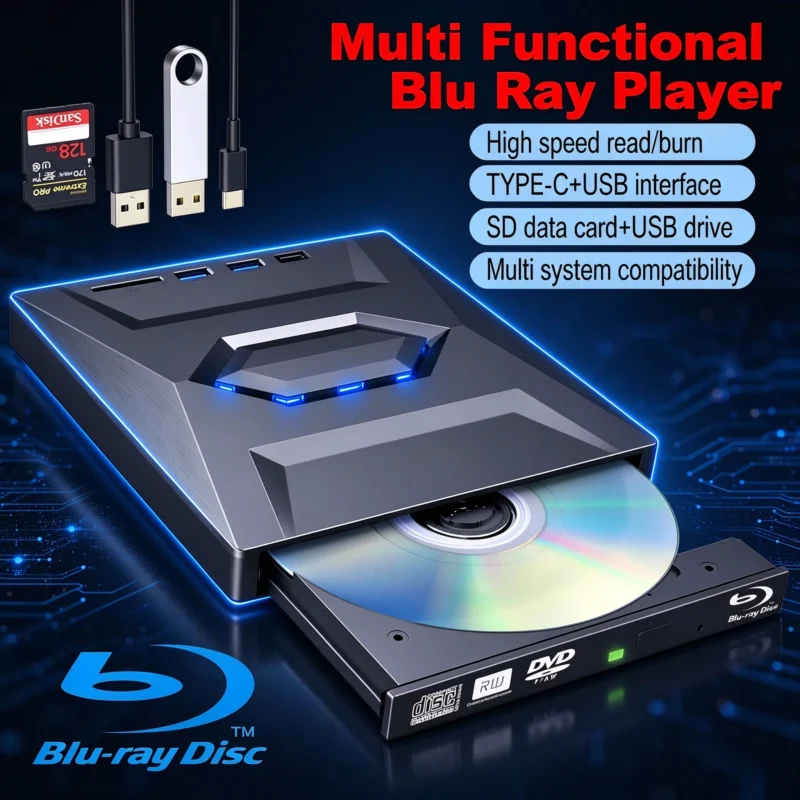 Accessories - External Blu ray Drive, Portable Blu-ray Drive USB 3.0 and Type-C BD Player ,Read DVD 3D Multi functional plug-in BD-ROM