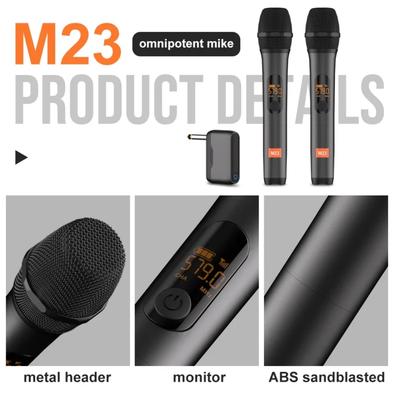 Accessories - JBL Microphone M23 2 Channel Karaoke System With Rechargeable Receiver Cordless Handheld Mic For Church Party Speaker