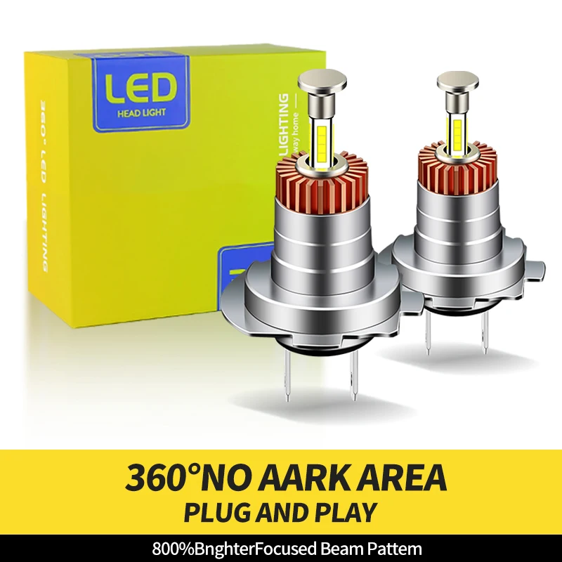 Autoteile - H7 LED Headlight Car Light Bulbs 4 Sides 72W 30000LM High Power Canbus Headlamp Plug & Play Super Bright 6000K